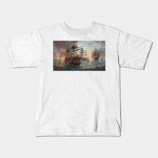 Naval Battle Between Pirate Sailing Ships, Caribbean Seascape #6 Kids T-Shirt